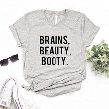 Load image into Gallery viewer, Brains Beauty Booty Print Women tshirt Cotton Casual Funny t shirt Gift Lady Yong Girl Top Tee 6 Color A-1127