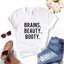 Load image into Gallery viewer, Brains Beauty Booty Print Women tshirt Cotton Casual Funny t shirt Gift Lady Yong Girl Top Tee 6 Color A-1127