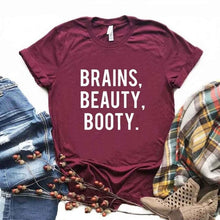Load image into Gallery viewer, Brains Beauty Booty Print Women tshirt Cotton Casual Funny t shirt Gift Lady Yong Girl Top Tee 6 Color A-1127