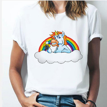 Load image into Gallery viewer, Rainbow Unicorn tshirt 90s Women Harajuku Kawaii Ullzang White tshirtShort Sleeve tshirt Top Tees Female Tumblr Clothing TShirt