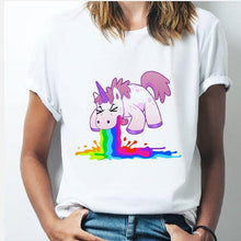 Load image into Gallery viewer, Rainbow Unicorn tshirt 90s Women Harajuku Kawaii Ullzang White tshirtShort Sleeve tshirt Top Tees Female Tumblr Clothing TShirt