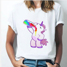 Load image into Gallery viewer, Rainbow Unicorn tshirt 90s Women Harajuku Kawaii Ullzang White tshirtShort Sleeve tshirt Top Tees Female Tumblr Clothing TShirt