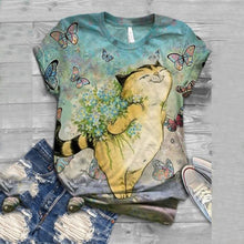 Load image into Gallery viewer, Tshirt Women Plus Size Short Sleeve 3d Animal Printed O-neck Tops Tee T-shirt Haut Camiseta Cat funny expression Harajuku TShirt