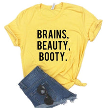 Load image into Gallery viewer, Brains Beauty Booty Print Women tshirt Cotton Casual Funny t shirt Gift Lady Yong Girl Top Tee 6 Color A-1127
