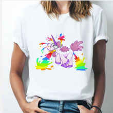 Load image into Gallery viewer, Rainbow Unicorn tshirt 90s Women Harajuku Kawaii Ullzang White tshirtShort Sleeve tshirt Top Tees Female Tumblr Clothing TShirt
