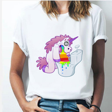 Load image into Gallery viewer, Rainbow Unicorn tshirt 90s Women Harajuku Kawaii Ullzang White tshirtShort Sleeve tshirt Top Tees Female Tumblr Clothing TShirt
