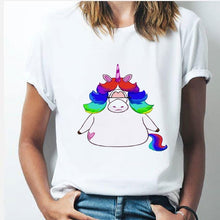 Load image into Gallery viewer, Rainbow Unicorn tshirt 90s Women Harajuku Kawaii Ullzang White tshirtShort Sleeve tshirt Top Tees Female Tumblr Clothing TShirt
