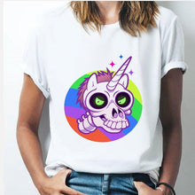 Load image into Gallery viewer, Rainbow Unicorn tshirt 90s Women Harajuku Kawaii Ullzang White tshirtShort Sleeve tshirt Top Tees Female Tumblr Clothing TShirt
