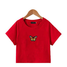 Load image into Gallery viewer, Summer 2020 Butterfly Embroidered T-shirt Short-sleeved Cotton T-shirt Slim tshirt For Woman Harajuku Short Tee shirt Female Top
