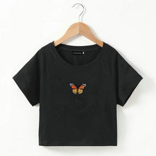 Load image into Gallery viewer, Summer 2020 Butterfly Embroidered T-shirt Short-sleeved Cotton T-shirt Slim tshirt For Woman Harajuku Short Tee shirt Female Top
