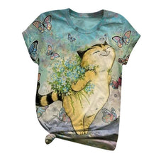 Load image into Gallery viewer, Tshirt Women Plus Size Short Sleeve 3d Animal Printed O-neck Tops Tee T-shirt Haut Camiseta Cat funny expression Harajuku TShirt
