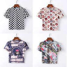 Load image into Gallery viewer, Artguy Black and White Plaid Peplum Stand Collar Top Gingham Pullovers Summer Casual Women Tshirt And Short Sleeve Tops
