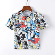 Load image into Gallery viewer, Artguy Black and White Plaid Peplum Stand Collar Top Gingham Pullovers Summer Casual Women Tshirt And Short Sleeve Tops
